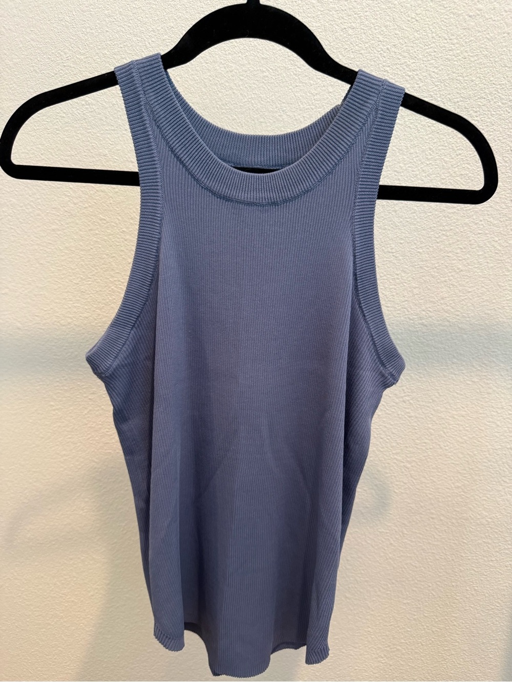 Ribbed High-Neck Tank Top in Dusty Blue
